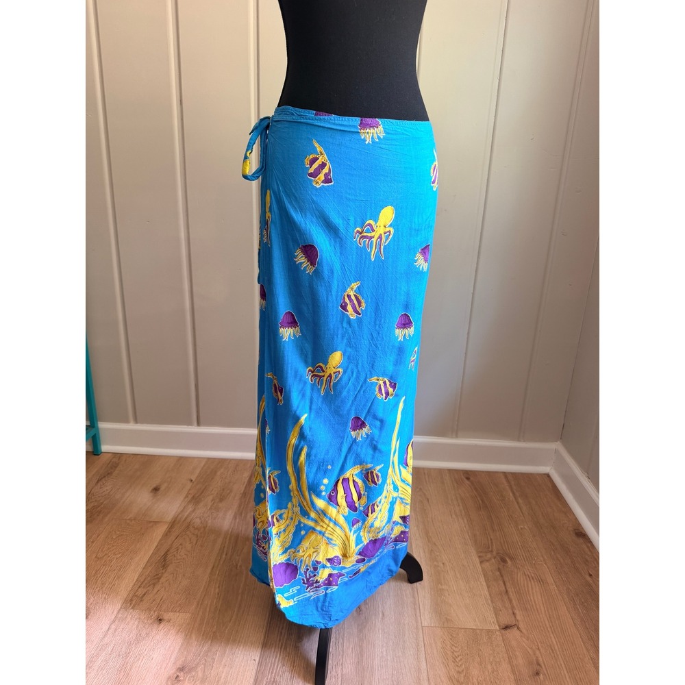 Dream Island Blue Tropical Sea Life Fish Octopus Sarong Wrap Maxi Skirt OS